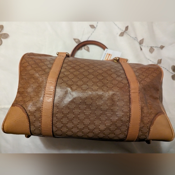 CELINE Logo Macadam Triompe Boston Bag PVC Leather Brown Gold Italy EUC COA - Picture 2 of 16